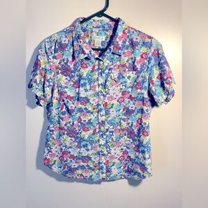 Orvis Multi-water colors Floral Shirt Size M 100% Cotton Made in India